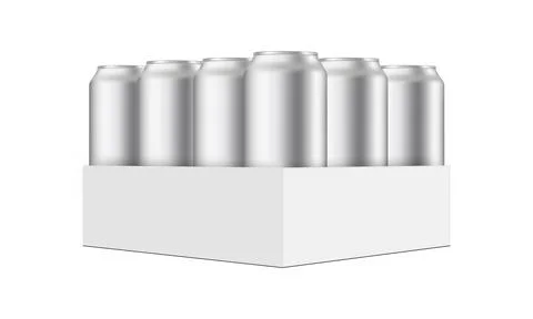 Pack with Metallic Cans Mockup, Isolated on White Background Stock Illustration