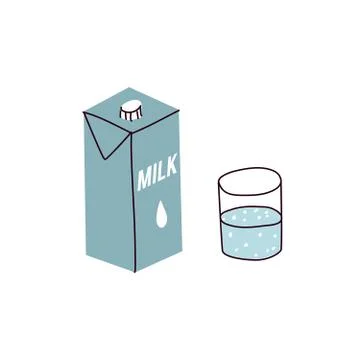A pack of milk and a half-full glass of liquid. Vector illustration in a hand Stock Illustration
