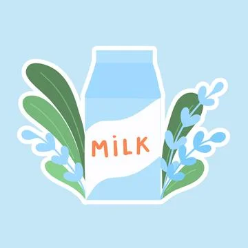 A pack of milk in the grass. sticker. Milk day. Flat illustration. Vector Stock Illustration