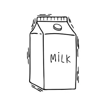 A pack of milk isolated in Doodle style. illustration of a black line. Stock Illustration