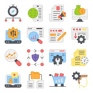 Pack of Mobile Browser Flat Icons Illustrazione stock