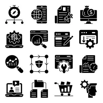Pack of Mobile Browser Glyph Icons Illustrazione stock