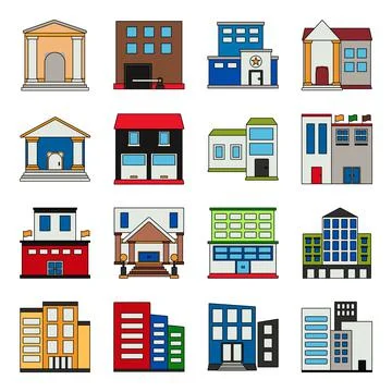 Pack of Modern Architectures Flat Icons Stock-Illustration