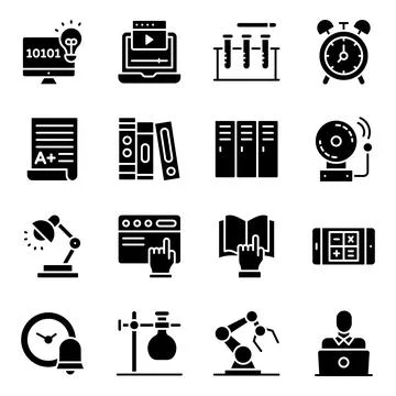 Pack of Modern Education Solid Icons Stock Illustration