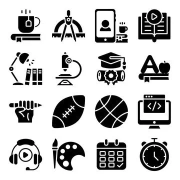 Pack of Modern Education Solid Icons Stock-Illustration