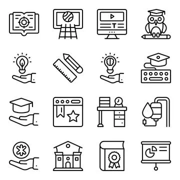 Pack of Modern Learning Linear Icons Illustrazione stock
