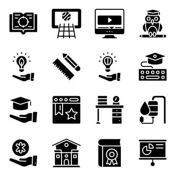 Pack of Modern Learning Solid Icons Stock Illustration