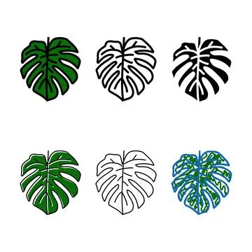 Pack monstera plant leaf color icon vector Stock-Illustration
