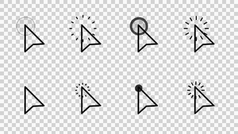 Pack of mouse pointer and cursor icons on transparent background. Stock Illustration
