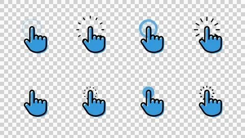 Pack of mouse pointer icons. Hand cursor set for click, tap, touch. Illustrazione stock