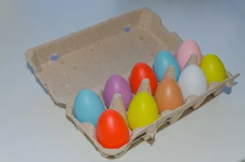 In pack of multi-colored Easter eggs Fotos Stock