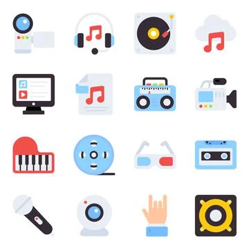 Pack of Multimedia Flat Icons Illustrazione stock
