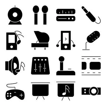 Pack of Music and Media solid Icons Illustrazione stock