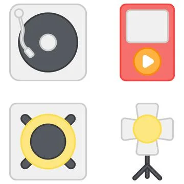 Pack of Music and Multimedia Flat Icons Stock Illustration