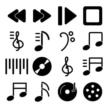 Pack of Music Equipment solid Icons Stock-Illustration
