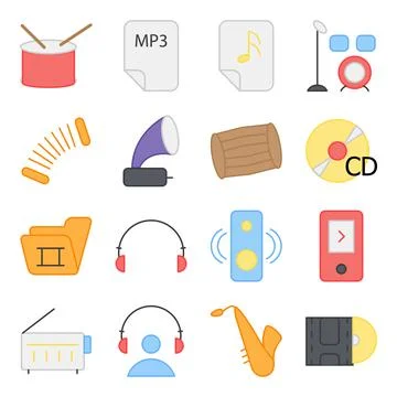 Pack of Music Instruments Flat Icons Illustrazione stock