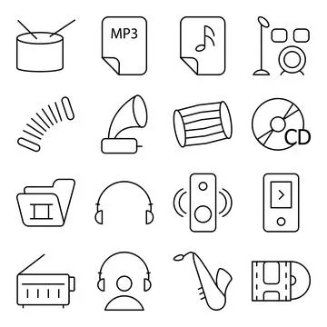 Pack of Music Instruments linear Icons Stock Illustration
