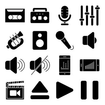 Pack of Music solid Icons Stock Illustration