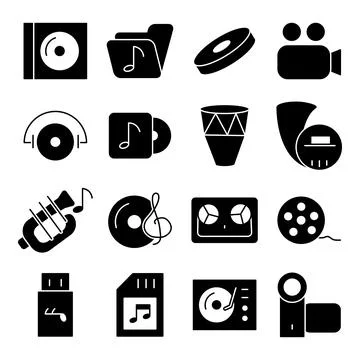 Pack of Music Tools solid Icons Stock-Illustration
