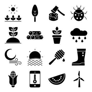 Pack of Nature and Agriculture Solid Icons Illustrazione stock
