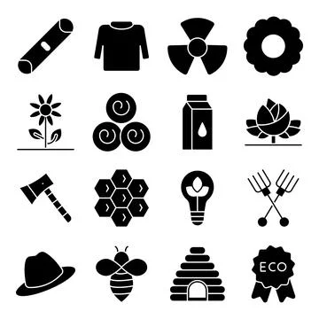 Pack of Nature and Meteorology Solid Icons Stock Illustration