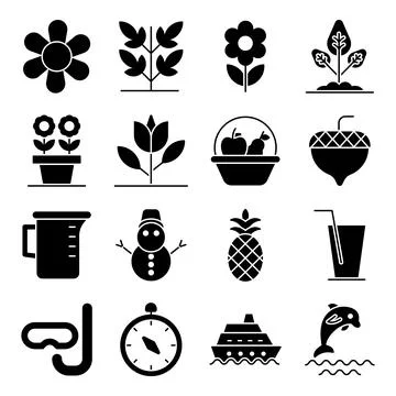 Pack of Nature Solid Icons Stock Illustration