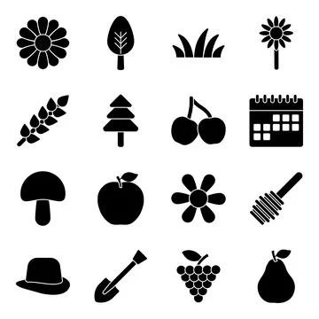 Pack of Nature Solid Icons Stock Illustration
