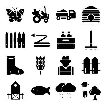 Pack of Nature Solid Icons Stock Illustration