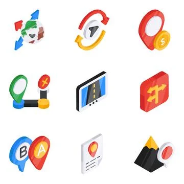 Pack of Navigation Flat Isometric Icon Stock Illustration