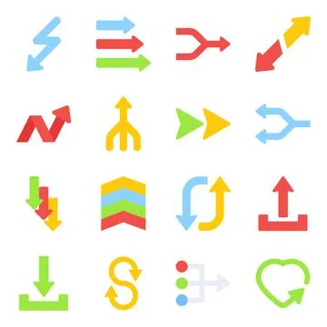 Pack of Navigational Arrows Flat Icons Stock Illustration