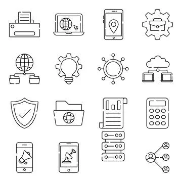 Pack of Network and Hosting Linear Icons Stock Illustration