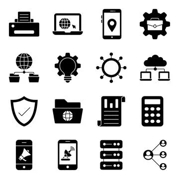 Pack of Network and Hosting Solid Icons Stock-Illustration