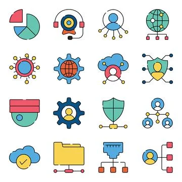 Pack of Network and Setting Flat Icons Stock-Illustration