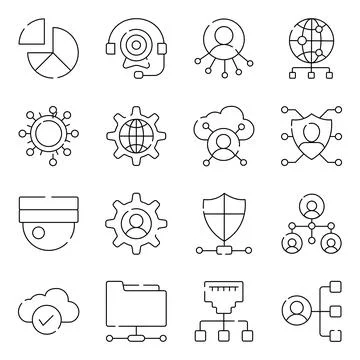 Pack of Network and Setting Linear Icons Illustrazione stock