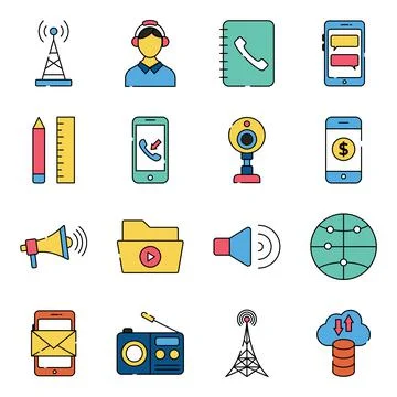 Pack of Network and Technology Flat Icons Stock Illustration