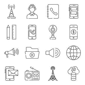 Pack of Network and Technology Linear Icons Stock Illustration
