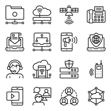 Pack of Network Technology Linear Icons Stock Illustration