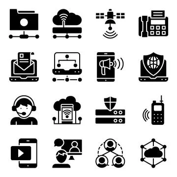 Pack of Network Technology Solid Icons Stock-Illustration
