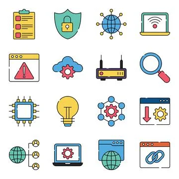 Pack of Networking and Communication Flat Icons Stock Illustration