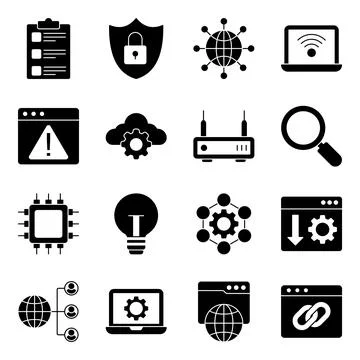 Pack of Networking and Communication Solid Icons Stock Illustration