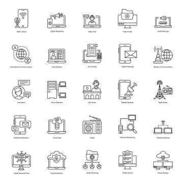 Pack Of Networking Line Icons Stock Illustration
