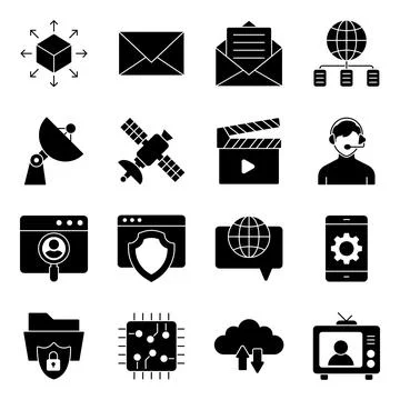Pack of Networking Solid Icons Illustrazione stock