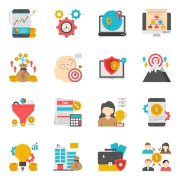 Pack of Online Business Flat Icon Illustrazione stock