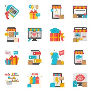 Pack of Online Buy Flat Icon Stock Illustration