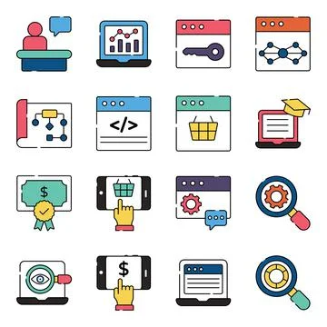 Pack of Online Data and Business Flat Icons Stock-Illustration