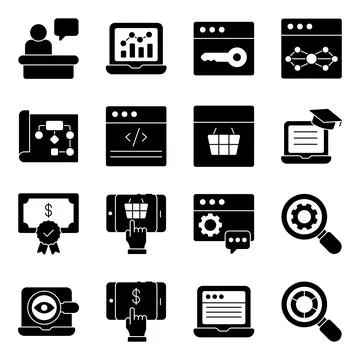 Pack of Online Data and Business Solid Icons Stock Illustration