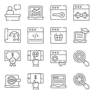Pack of Online Data and Business Linear Icons Stock-Illustration