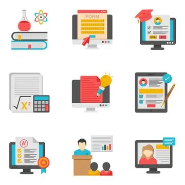 Pack of Online Education and Knowledge Flat Icon Stock Illustration