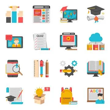 Pack of Online Education Flat Icon Stock-Illustration