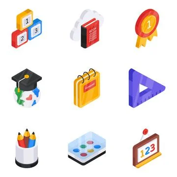 Pack of Online Education Flat Isometric Icon 스톡 일러스트
